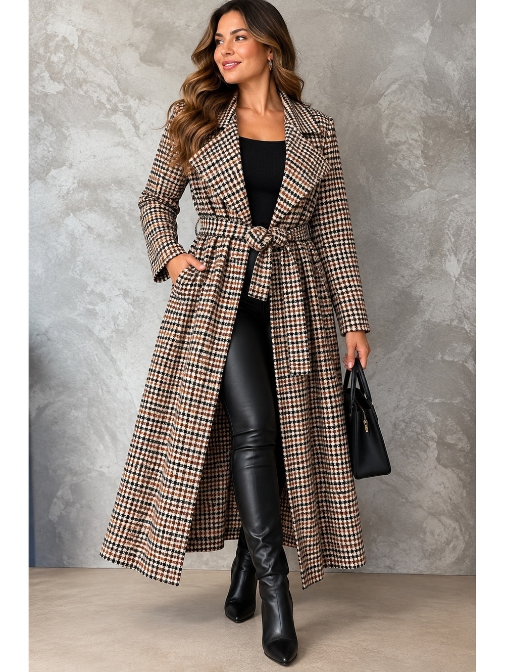 Worthington Women’s XXL Houndstooth Plaid Belted Duster Trench Coat NWT